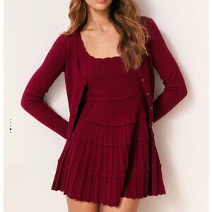 NWT LoveShackFancy Martti Stretch Pointelle Cardigan Small Top Spiced Berry Wine